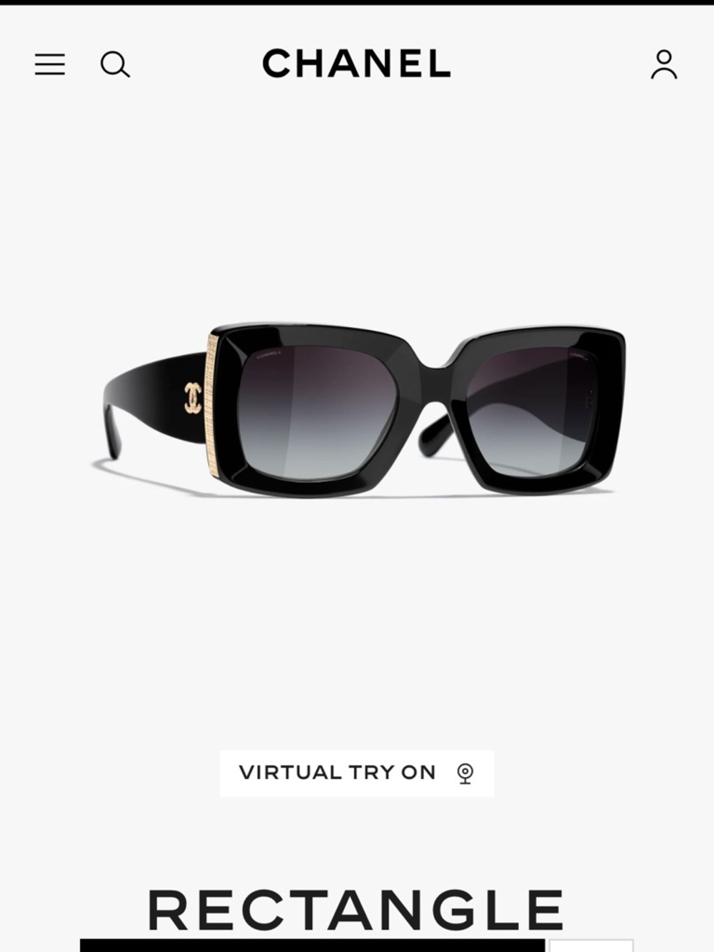 CHANEL Black Oversized Rectangle Sunglasses with Gold CC Accent